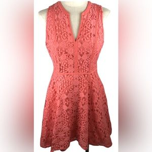 LC Peach Lace Spring Party mini fit flare Dress size 10